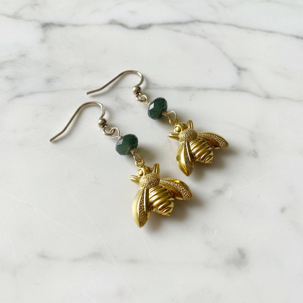 Bee Earrings/ Gemstone and Golden Bee Charm Earrings*
