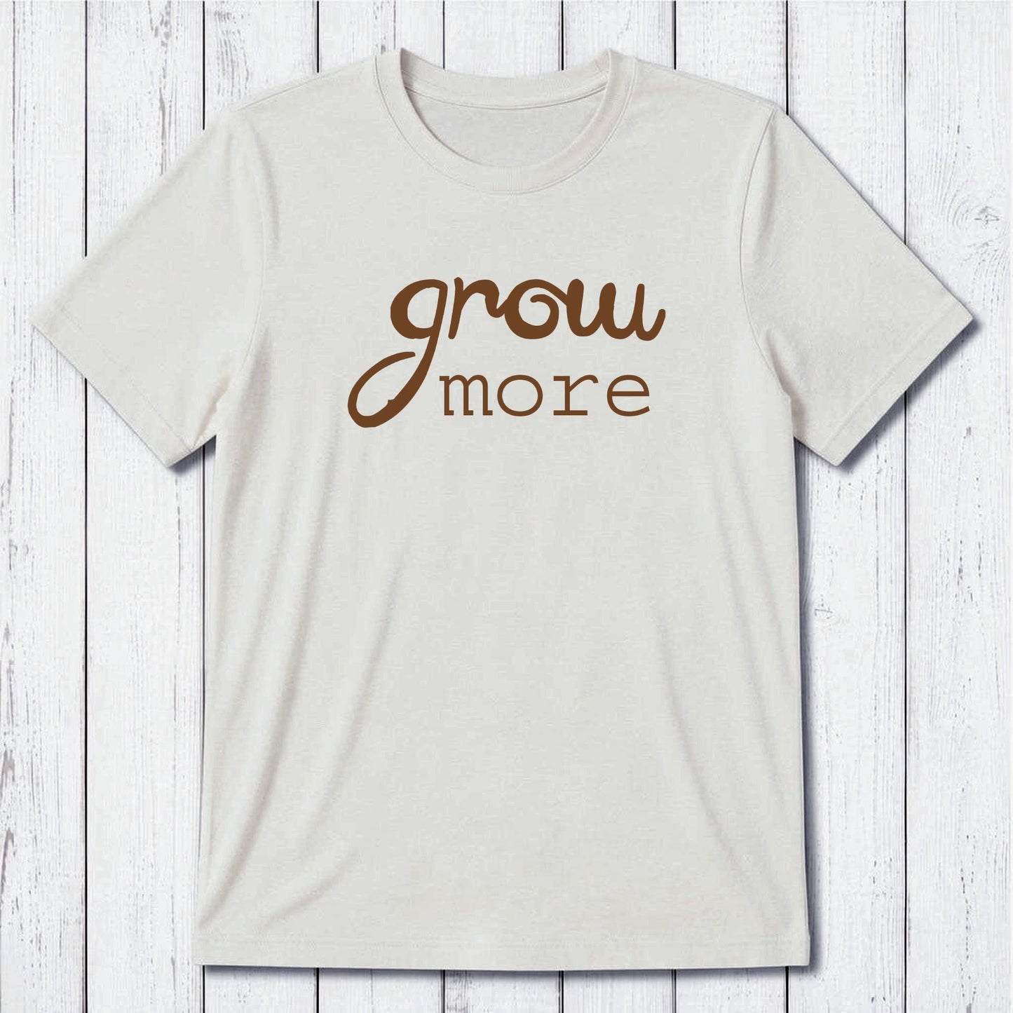 Ivory 'Grow More' men's bamboo and organic cotton gardening T-shirt, soft breathable fabric, perfect gift for eco-conscious plant lovers.
