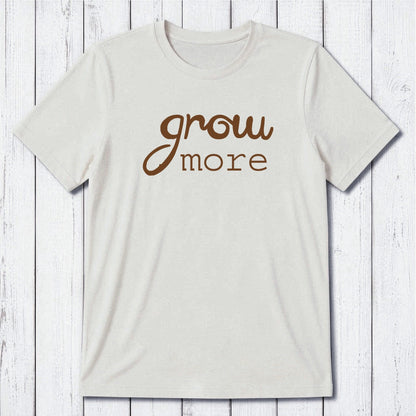 Ivory 'Grow More' men's bamboo and organic cotton gardening T-shirt, soft breathable fabric, perfect gift for eco-conscious plant lovers.