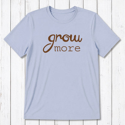 Light blue 'Grow More' men's graphic T-shirt made from bamboo and organic cotton, sustainable garden-themed tee by Uni-T.