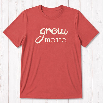 Red clay 'Grow More' men's gardening T-shirt in bamboo and organic cotton, soft breathable tee for plant lovers by Uni-T.