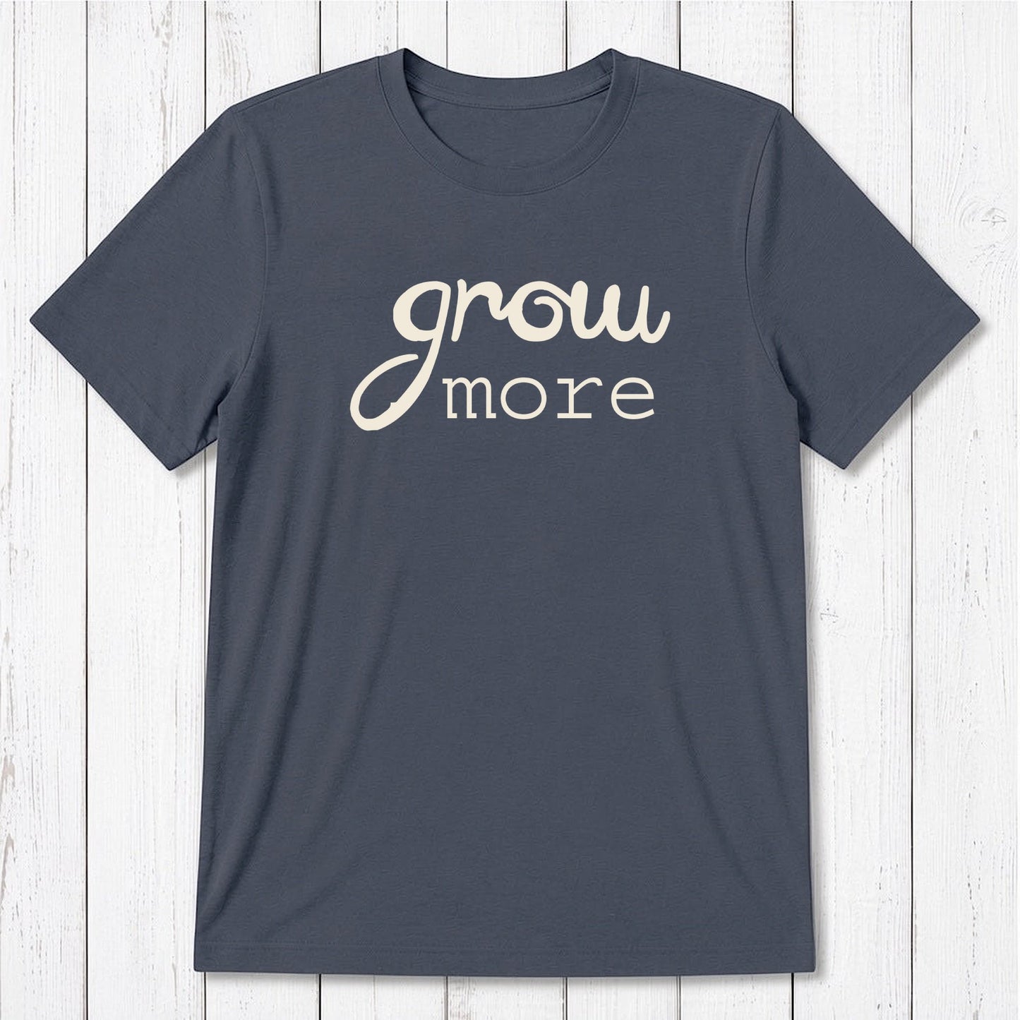 Navy blue 'Grow More' men's bamboo and organic cotton T-shirt, eco-friendly classic fit tee for gardening lovers by Uni-T.