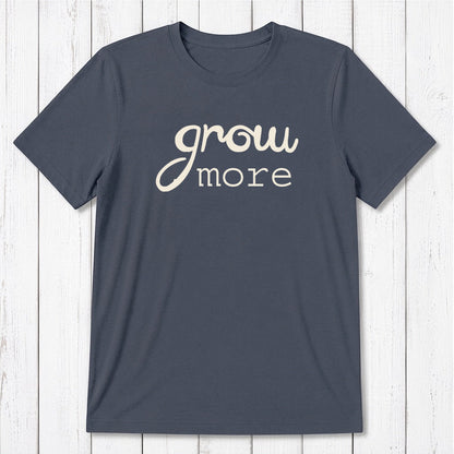Navy blue 'Grow More' men's bamboo and organic cotton T-shirt, eco-friendly classic fit tee for gardening lovers by Uni-T.