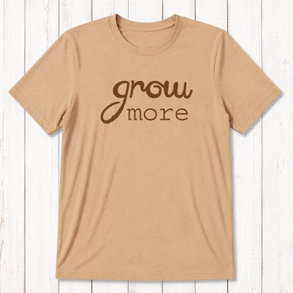 Mustard yellow 'Grow More' men's gardening T-shirt in bamboo and organic cotton, soft and sustainable tee for plant lovers by Uni-T.