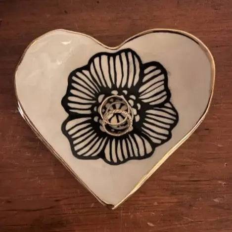 Handmade Heart-Shaped Floral & Gold Catchall Jewelry Dish Hsieh Clay SF