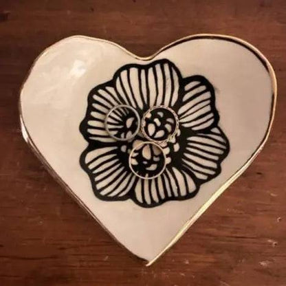 Handmade Heart-Shaped Floral & Gold Catchall Jewelry Dish Hsieh Clay SF