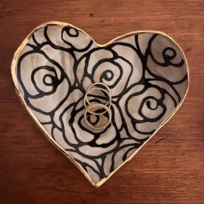 Handmade Heart-Shaped Floral & Gold Catchall Jewelry Dish Hsieh Clay SF