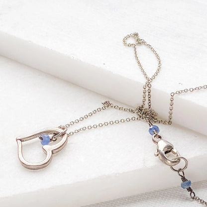 Heart Charm with Tiny Beads on Oxidized Sterling Silver Necklace - Uni-T