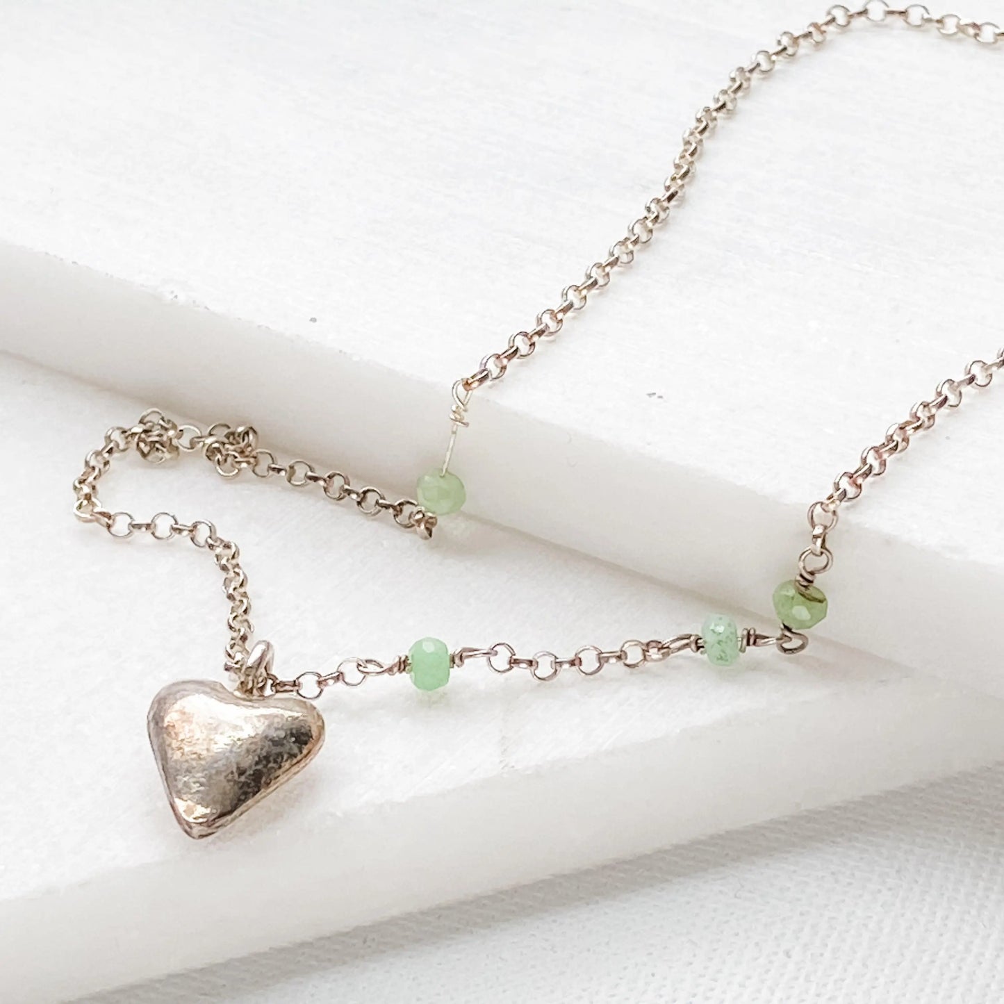 Heart Charm with Tiny Beads on Oxidized Sterling Silver Necklace - Uni-T