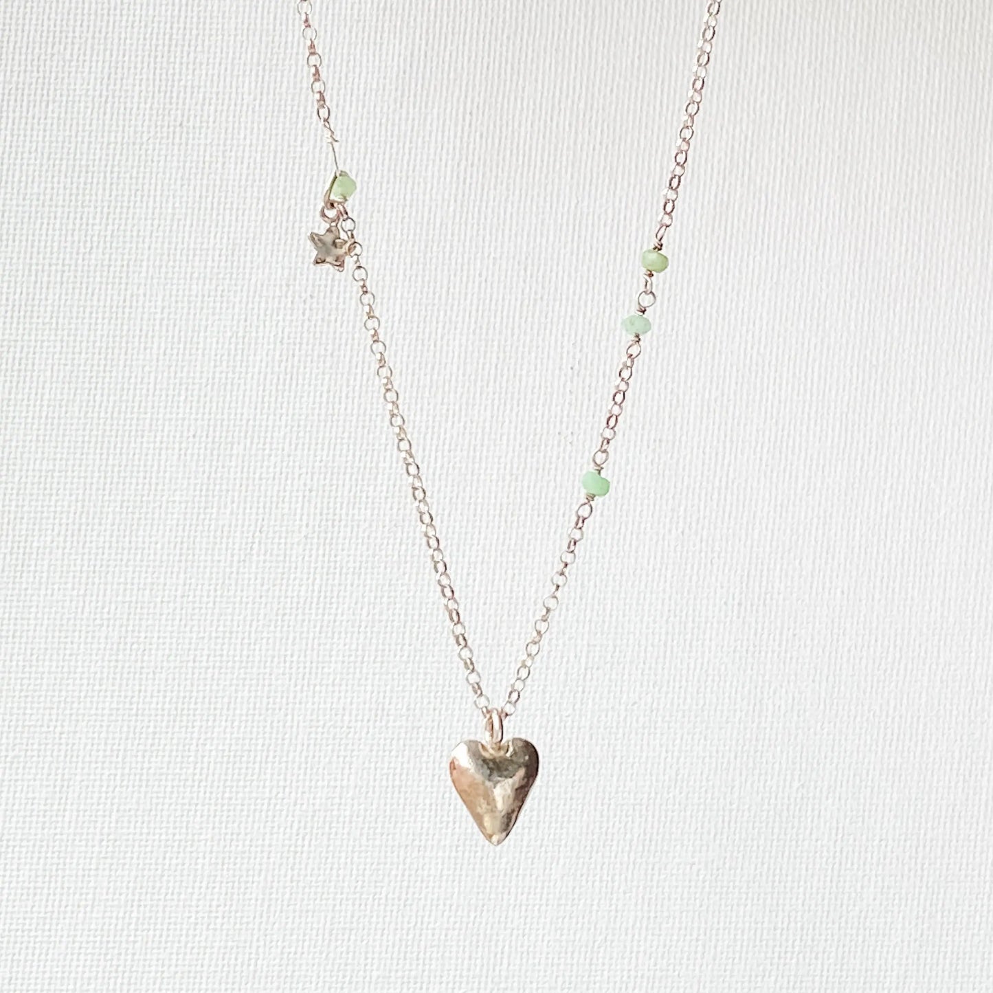 Heart Charm with Tiny Beads on Oxidized Sterling Silver Necklace - Uni-T