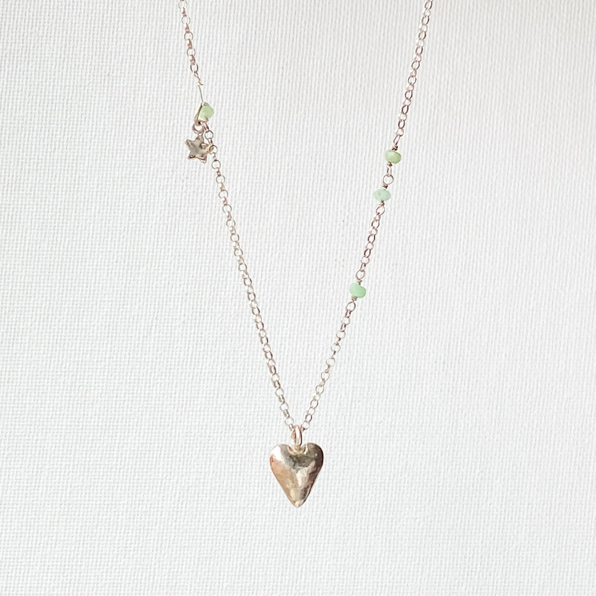 Heart Charm with Tiny Beads on Oxidized Sterling Silver Necklace - Uni-T