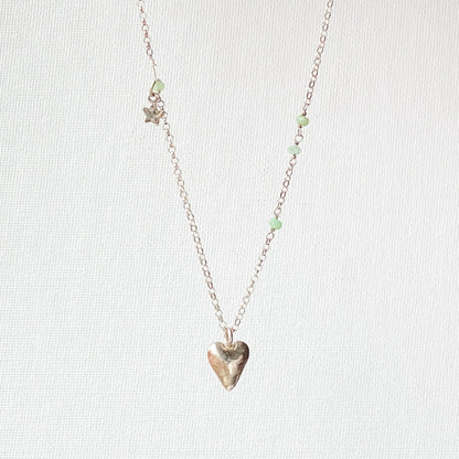 Heart Charm with Tiny Beads on Oxidized Sterling Silver Necklace - Uni-T