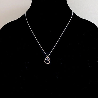 Heart Charm with Tiny Beads on Oxidized Sterling Silver Necklace - Uni-T