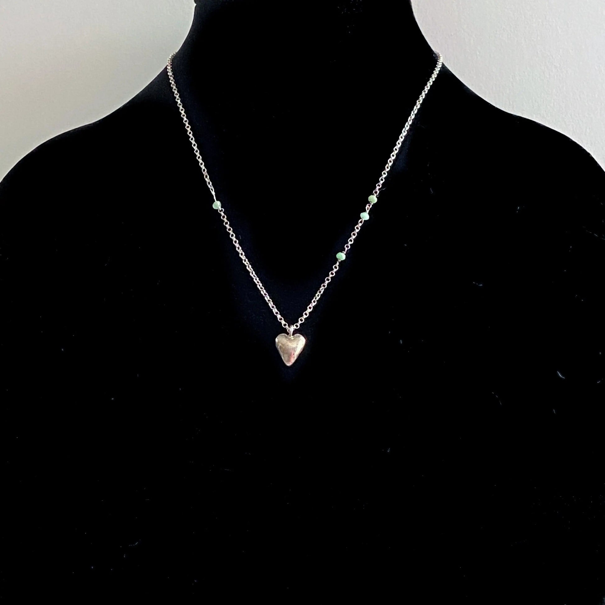 Heart Charm with Tiny Beads on Oxidized Sterling Silver Necklace - Uni-T