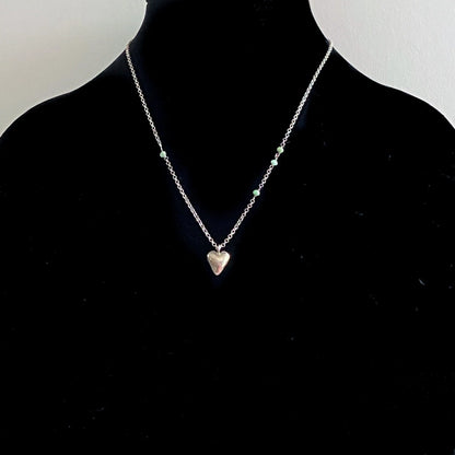 Heart Charm with Tiny Beads on Oxidized Sterling Silver Necklace - Uni-T