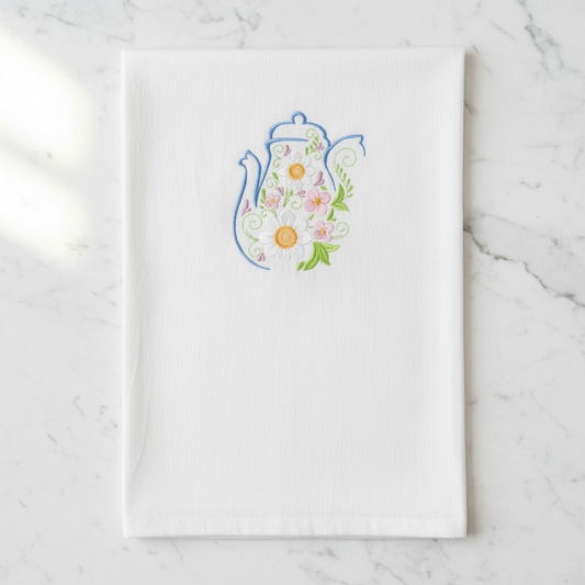 Spring Flower Teapot Embroidered Towel