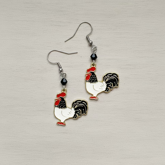 Enamel Chicken Earrings
