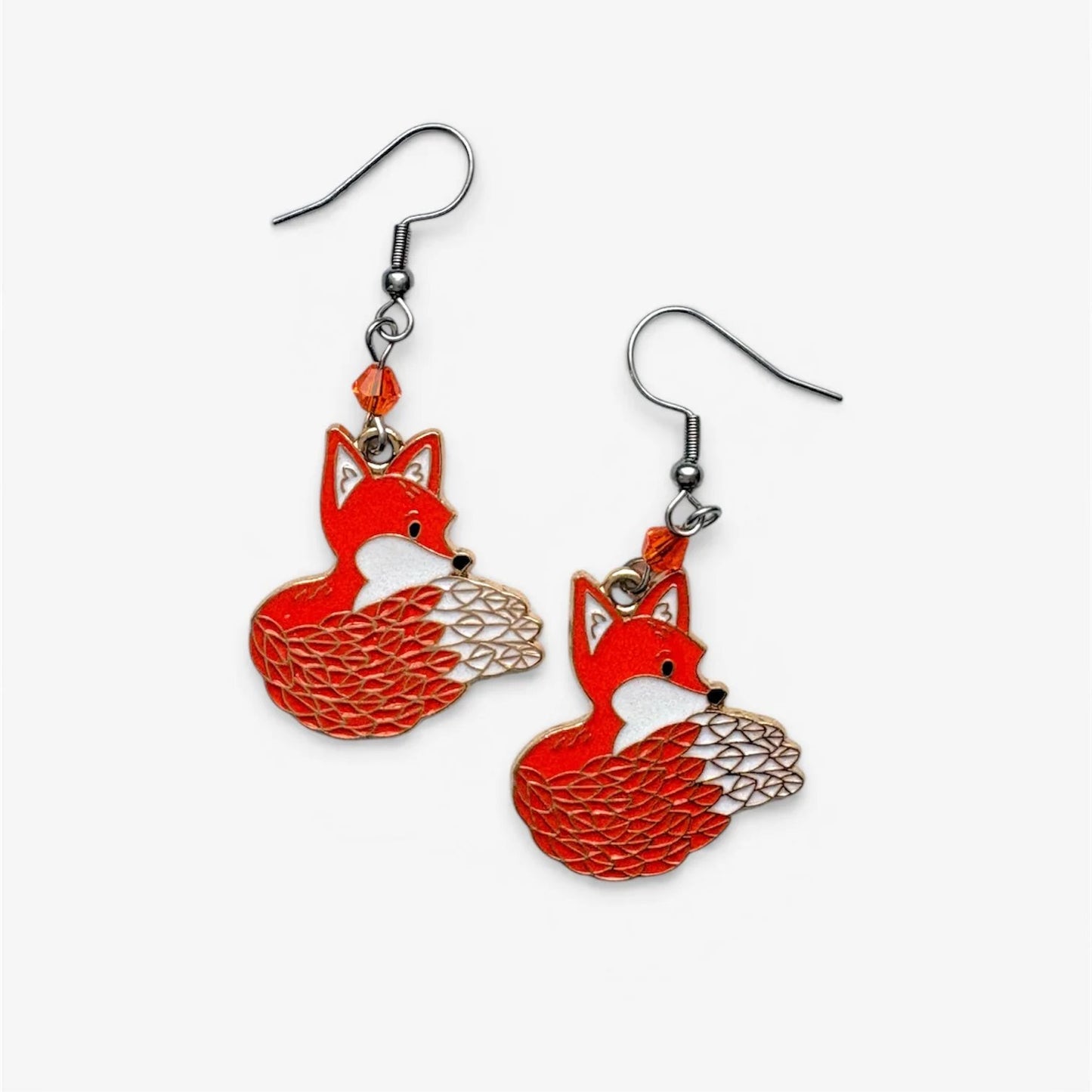 Enamel Orange Fox Earrings