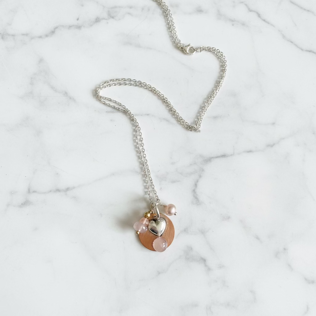 Heart Charm Rose Quartz Necklace*
