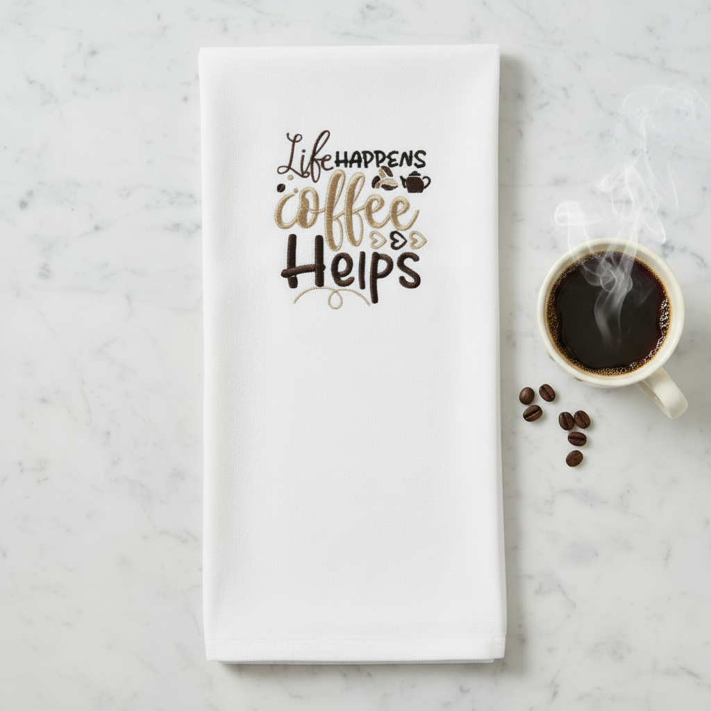 Life happens coffee helps Embroidered Towel