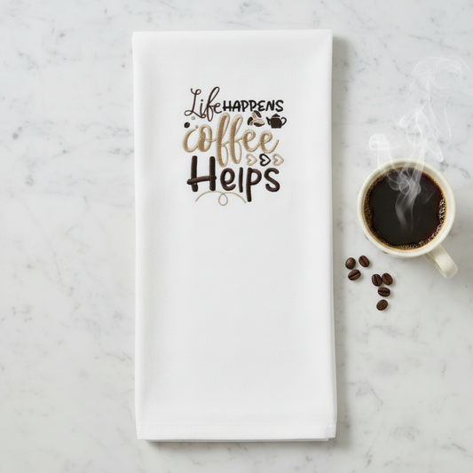 Life happens coffee helps Embroidered Towel