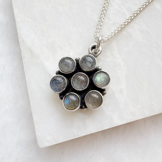 Flower Labradorite Necklace, Sterling Silver