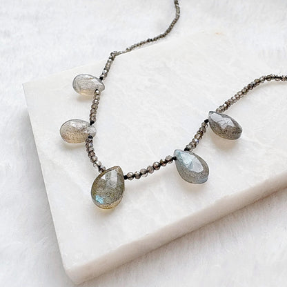 Labradorite necklace with teardrop stones and beaded chain