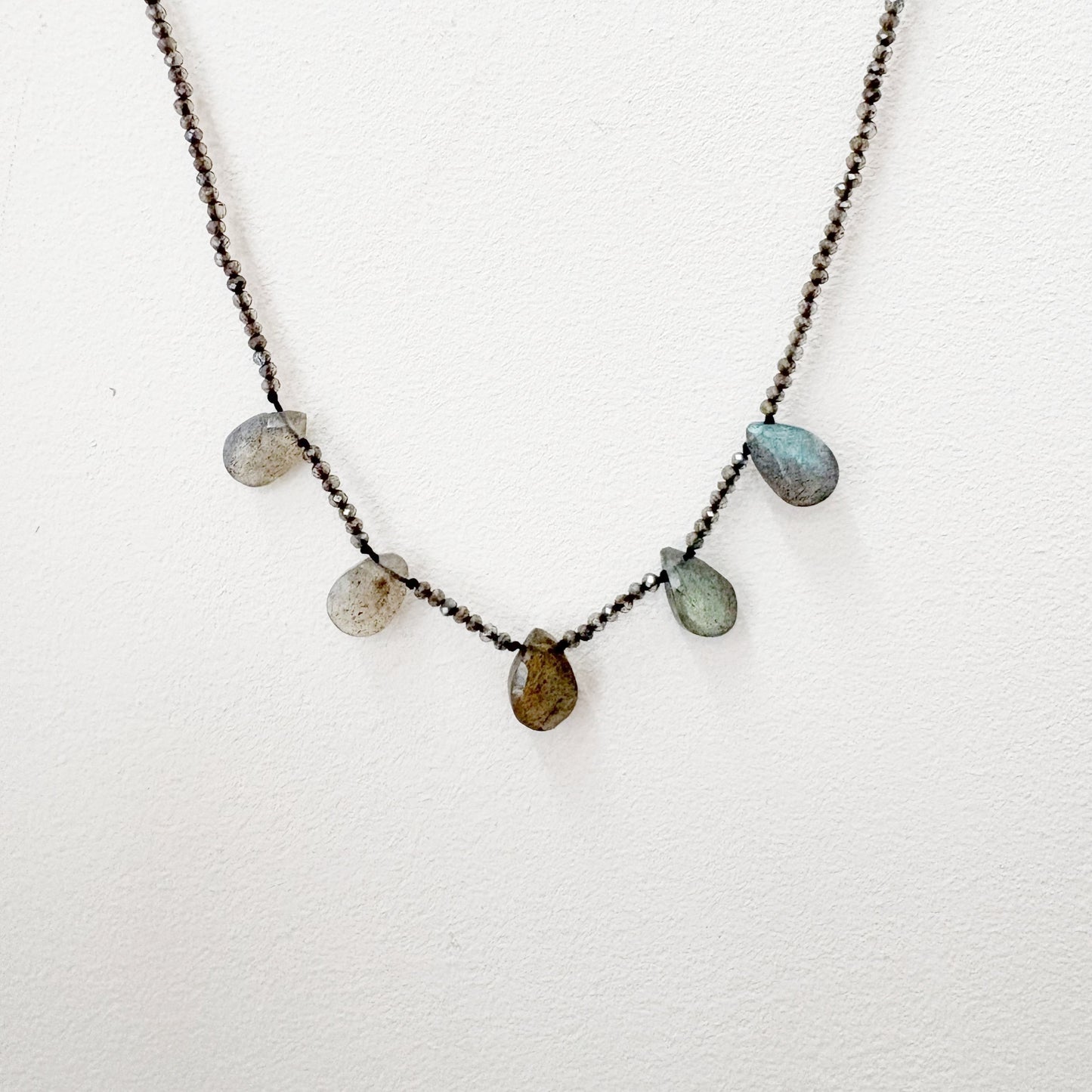 Colorful labradorite beaded necklace with teardrop pendants