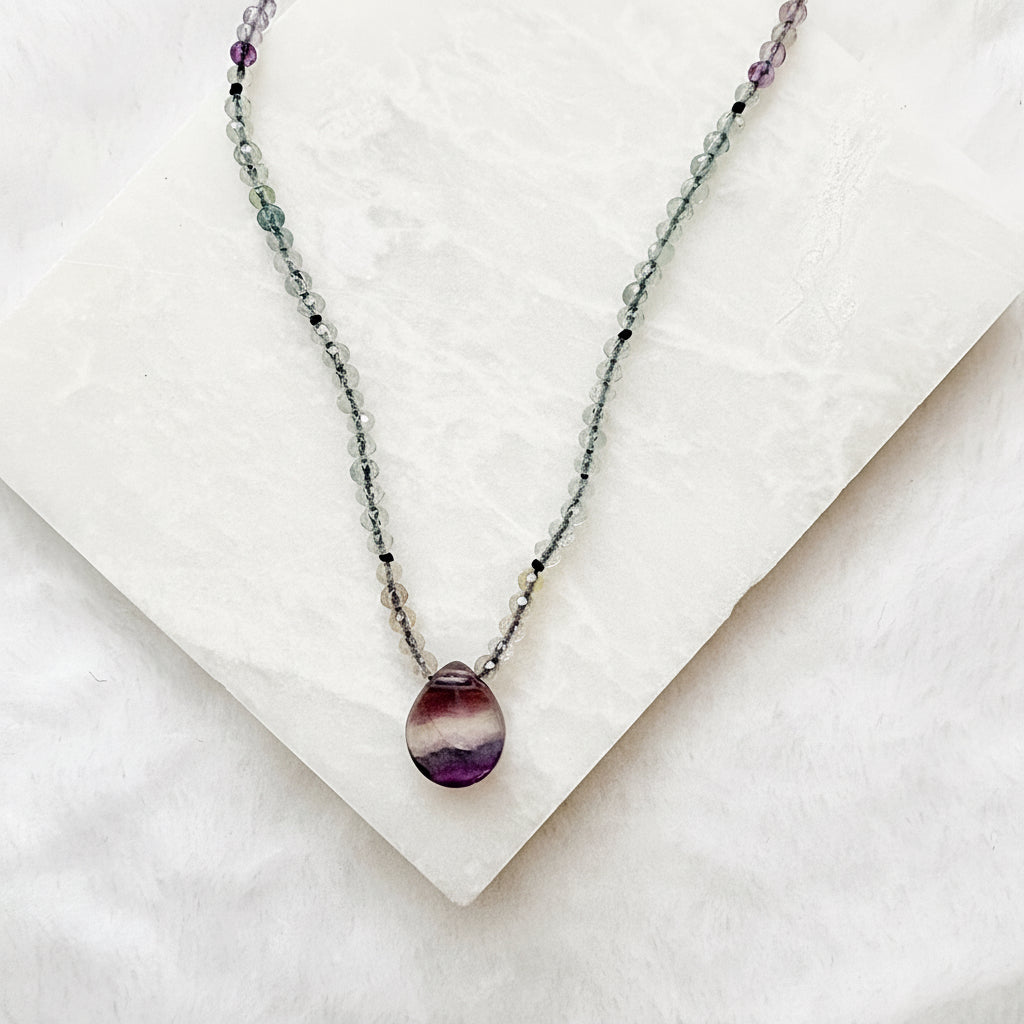 Dainty Beaded Fluorite Gemstone Necklace
