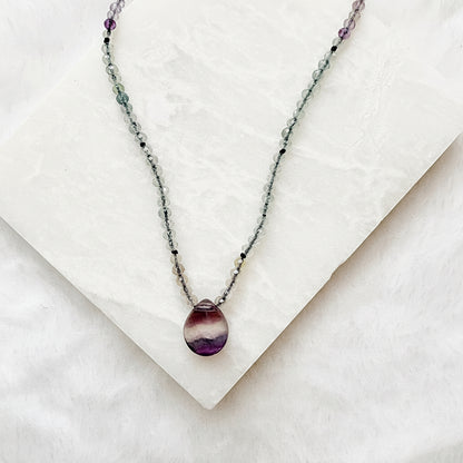 Dainty Beaded Fluorite Gemstone Necklace