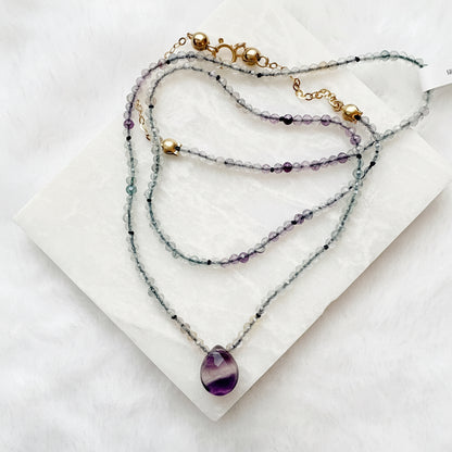 Dainty Beaded Fluorite Gemstone Necklace