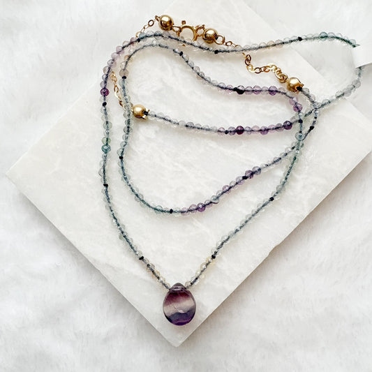 Dainty Beaded Fluorite Gemstone Necklace***