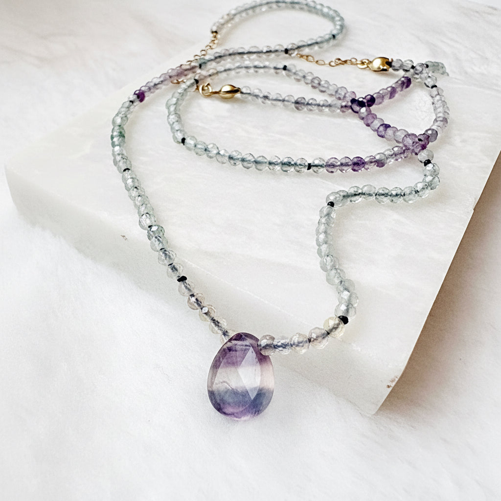 Dainty Beaded Fluorite Gemstone Necklace