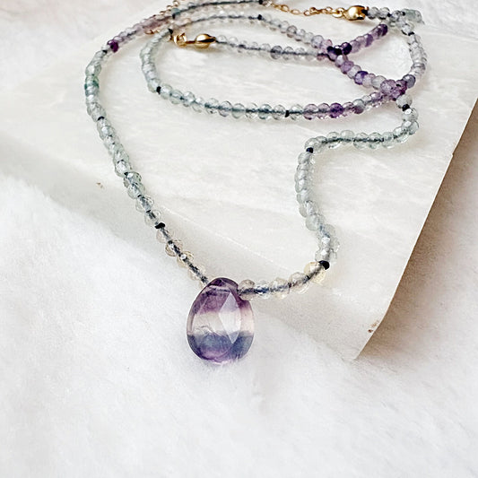 Dainty Beaded Fluorite Gemstone Necklace***