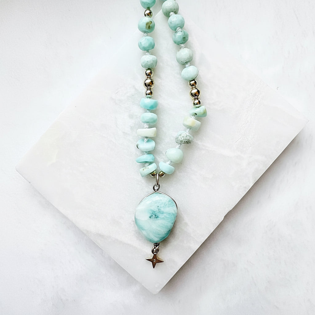 Beaded Larimar Gemstone Necklace