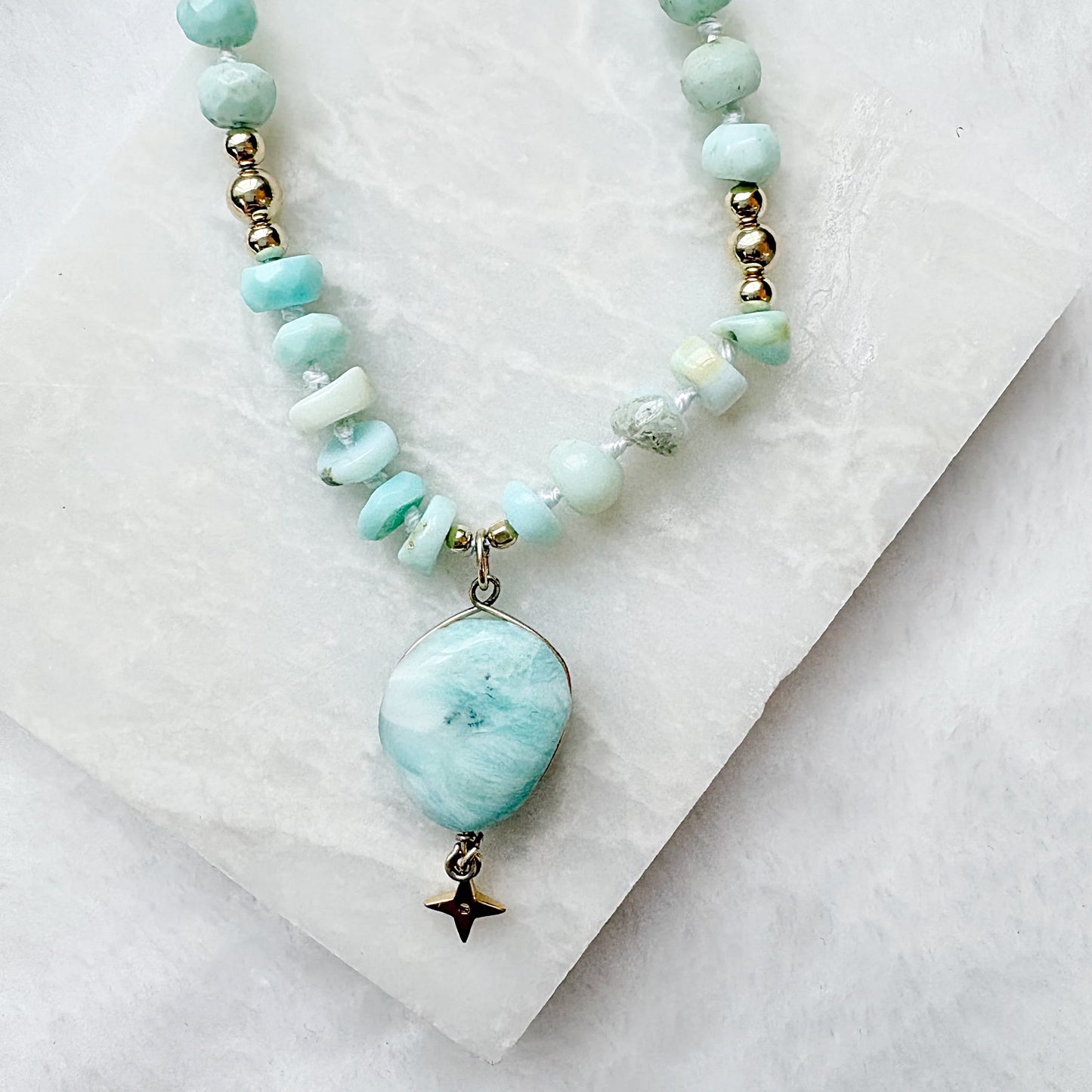 Beaded Larimar Gemstone Necklace