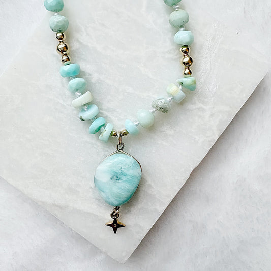 Beaded Larimar Gemstone Necklace***