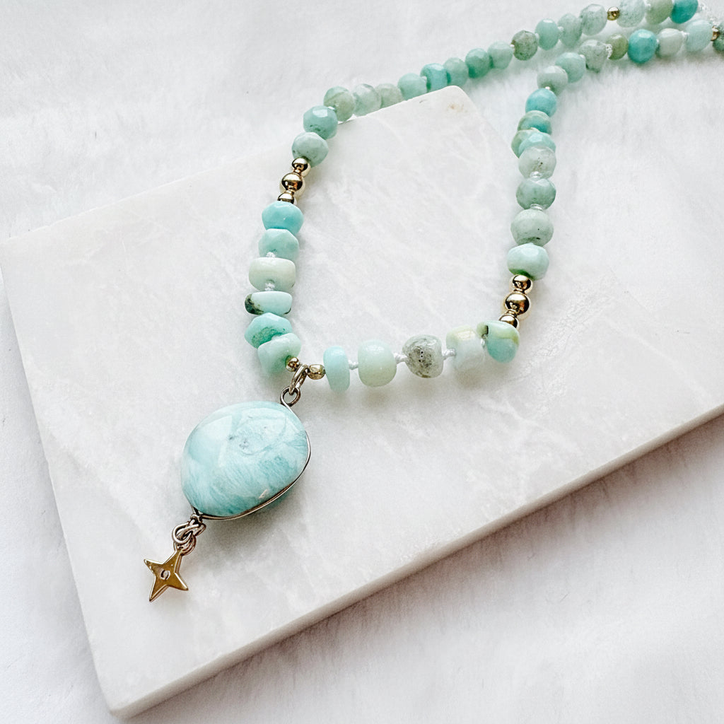 Beaded Larimar Gemstone Necklace
