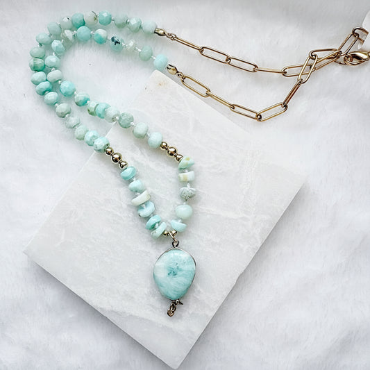 Beaded Larimar Gemstone Necklace