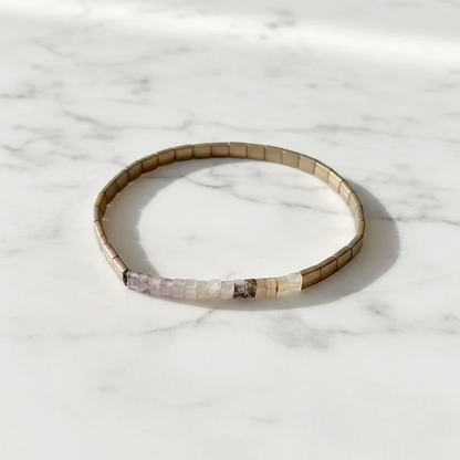 Flat Tile Bead Stretch Bracelet - Elegant Design