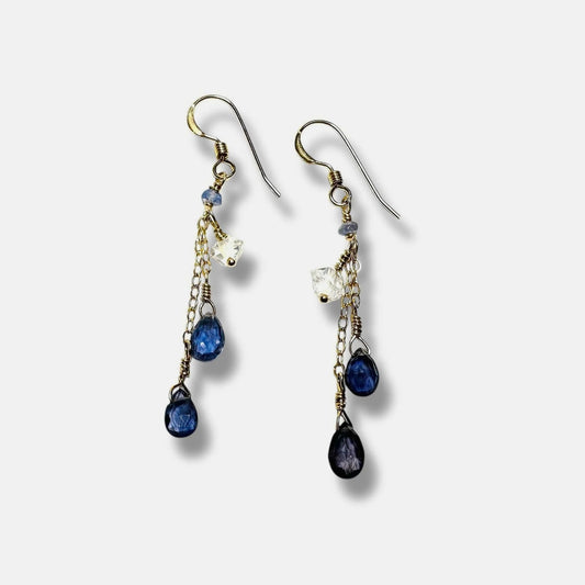Chain Drop Earrings-Iolite and Herkimer*