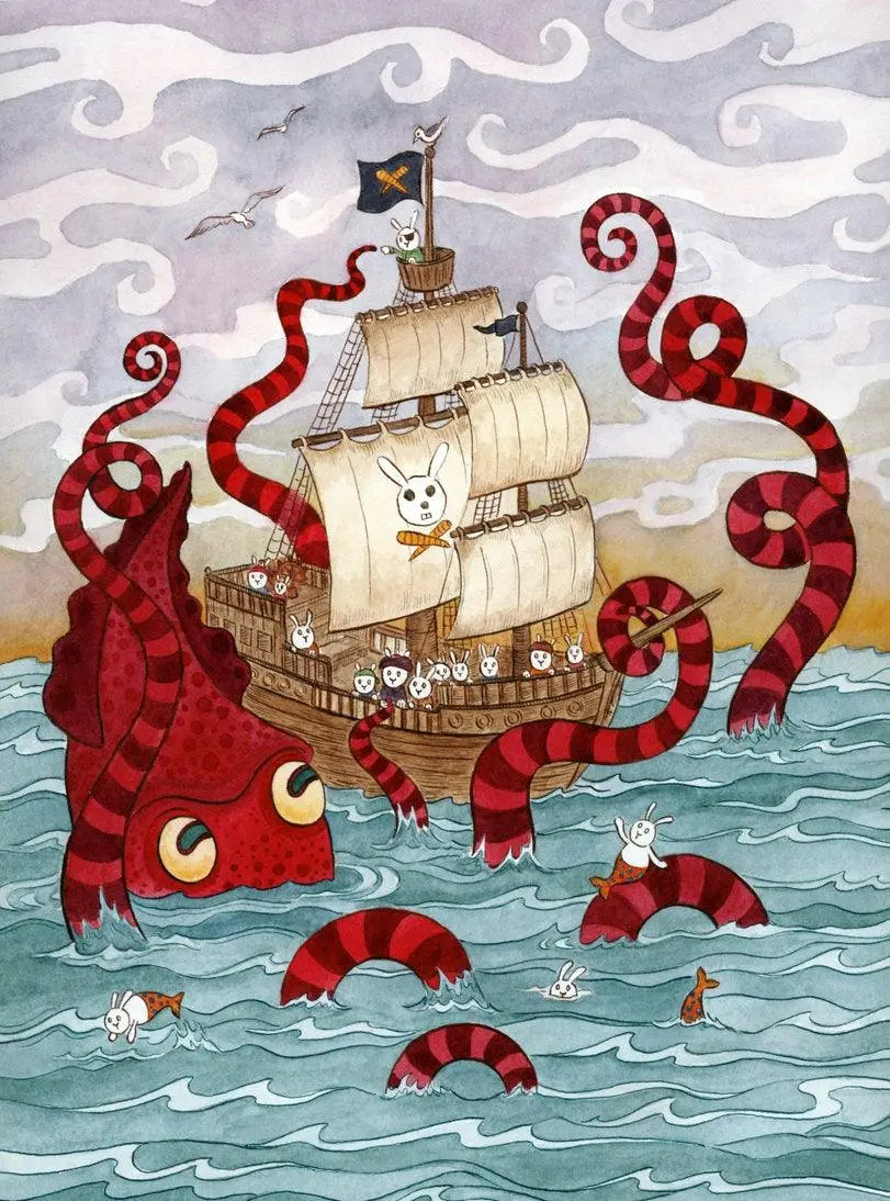 Kraken Giant Squid Pirate Ship Art Print