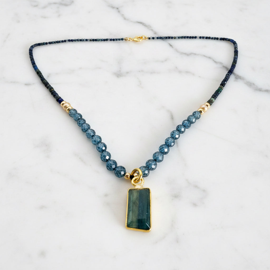 Beaded Kyanite and Chrysocolla Necklace