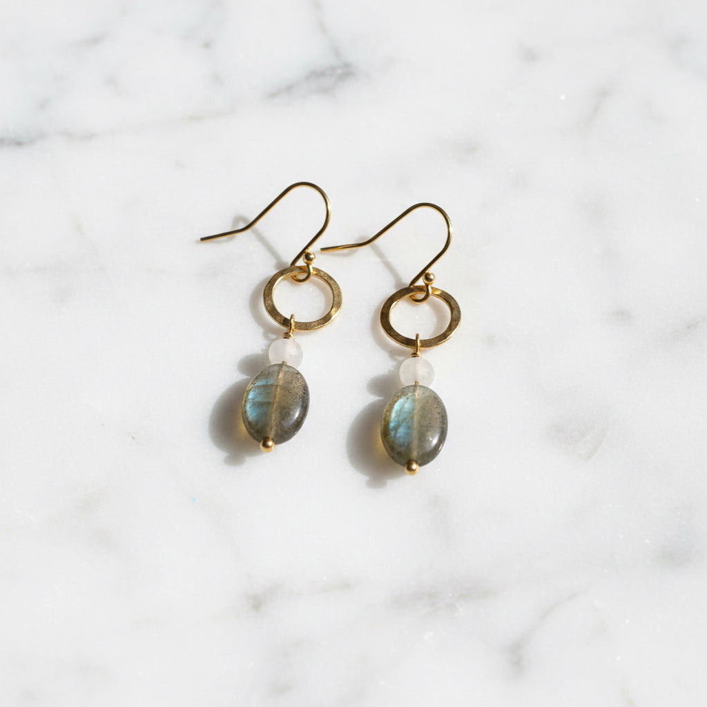 Labradorite Gemstone Circle Earrings