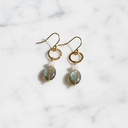 Labradorite Gemstone Circle Earrings