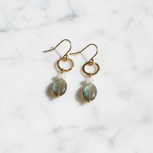 Labradorite Gemstone Circle Earrings