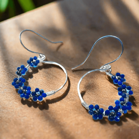 Lapis Lazuli Flower Silver Hoops* Janine Gerade