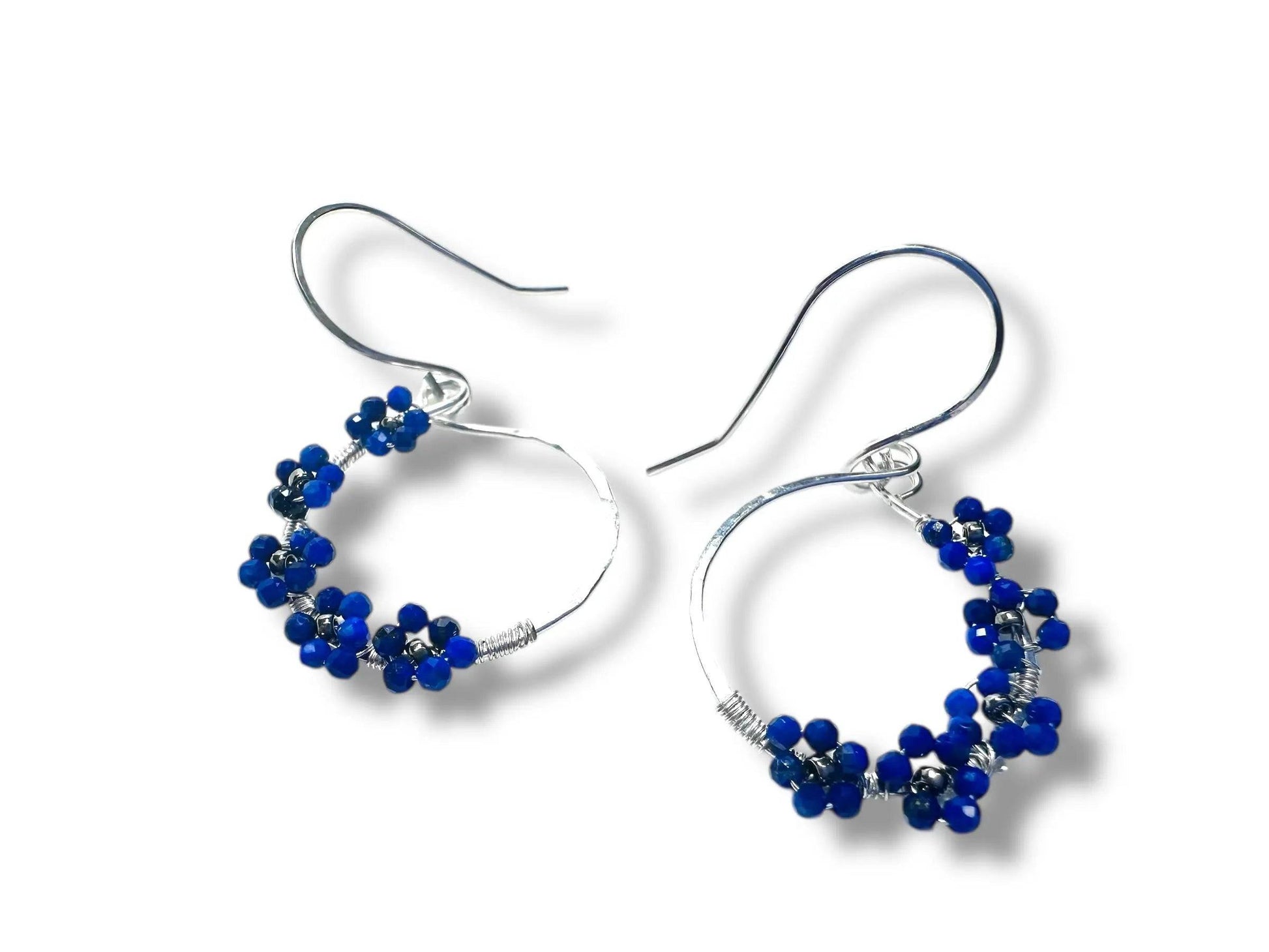 Lapis Lazuli Flower Silver Hoops* Janine Gerade