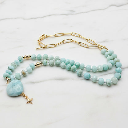 Beaded Larimar Gemstone Necklace