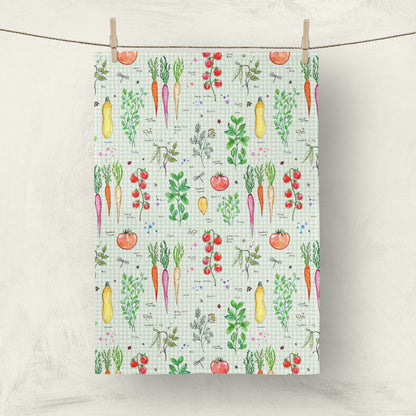 Watercolor vegetable pattern tea towel for kitchen decor
